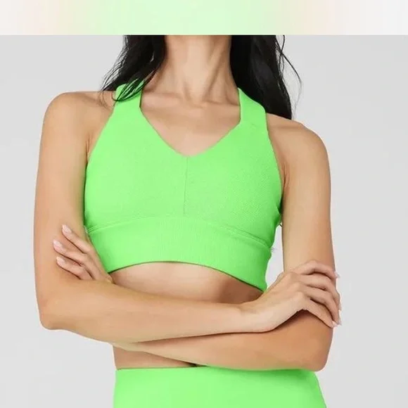 ALO Yoga Green Seamless Sports Bra - Picture 1 of 5